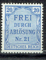 Texte "Frei Durch Ablösung Nr 21" : 20 Pf Bleu - Dienstzegels