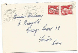 MULLER 25FR X2 LETTRE MEC CHATE GUYON PUY DE DOME 21.8.1959 POUR SUISSE UN TIM BRE ANNULATION DE SUISSE - 1955-1961 Maríanne De Muller