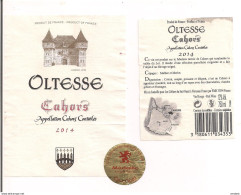 Etiquette Décollée  Vin De Cahors - Oltesse - 2014 - Médaille Or Lyon 2015 - Ill. La Barbacane - Cépage Malbec Et Merlot - Gaillac