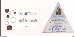 Etiquettes  Décollées Gaillac Domaine Laborie D'Empe Méthode Ancestrale Et La Réserve Du Général Baron Thomières - - Gaillac