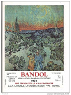 Etiquette BANDOL 1994 - Série  Van Gogh  : Payage Nocturne 1889 -- - Arte