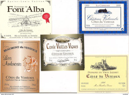 6 étiquettes Côtes Du Ventoux 1998 Et 1999 Font Alba,Valcombe,Vieilles Vignes,Les Ambrosis,Vieux Lazaret - - Côtes Du Ventoux