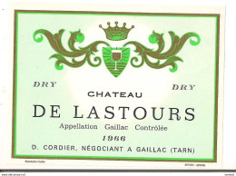 Etiquette  Château De Lastours - Gaillac - 1966 - D.Cordier - - Gaillac