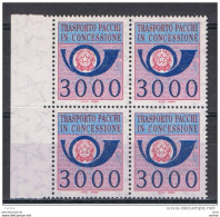 REPUBBLICA:  1984  PACCHI  IN  CONCESSIONE  -  £. 3000  AZZURRO  E  ROSA  LILLA  BL. 4  N. -  SASS. 22 - Consigned Parcels