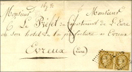 PC 3533 (Vernon) / N° 1 Bistre Brun, Paire Sur Lettre 3 Ports Insuffisamment Affranchie Pour Evreux. Au Recto, Taxe 8 Et - 1849-1850 Ceres