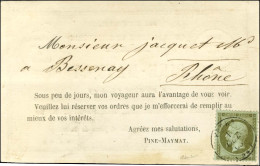 Càd T 15 FEURS (84) / N° 19 Sur Carton Publicitaire Illustré Pour Bessenay. 1863. - TB / SUP. - R. - 1862 Napoleon III