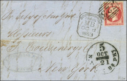 Killer 723 / N° 24 (très Belle Nuance) Cachet SOUTHAMPTON / FRANCE / MB Sur Lettre Du Havre Pour New York. Càd D'arrivée - 1862 Napoleon III