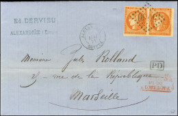 GC 5080 / N° 48 (paire, 1ex Filet à Peine Effleuré) Càd ALEXANDRIE / ÉGYPTE Sur Lettre 2 Ports Avec Texte Pour Marseille - 1870 Emission De Bordeaux