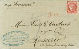 Ancre / N° 49 Belles Marges Càd LIGNE J / PAQ. FR N° 1 Sur Lettre De Bordeaux Pour Rosario. Au Recto, Taxe 5 Au Crayon P - 1870 Ausgabe Bordeaux