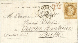 Etoile 4 / N° 30 (def) Càd PARIS / R. D'ENGHIEN 6 DEC. 70 Sur Dépêche-Ballon N° 12 Pour Montreux (Suisse), Càd D'arrivée - Krieg 1870