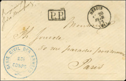 Càd T 16 HESDIN (61) 20 FEVR. 71 + P.P. + Cachet Bleu GÉNIE CIVIL DES ARMÉES / 23e / CORPS Sur Lettre Pour Paris. - SUP. - Oorlog 1870