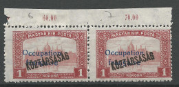 HONGRIE N° 37 Variétée O D'occupation Surélevé Et Aplatie Tenant à Normal NEUF** LUXE SANS CHARNIERE / Hingeless / MNH - Neufs