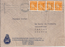 FINLANDE N° 294x4 S/L. DU 16.1.50 POUR LA FRANCE - Briefe U. Dokumente
