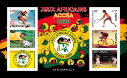 BURUNDI 2023 AUTHENTIC IMPERF SHEET - AFRICAN GAMES ACCRA - FOOTBALL SOCCER TENNIS CYCLING CRICKET CYCLISME - MNH - Tennis