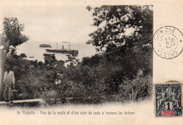 ILE MAYOTTE VUE DE LA MALLE ET UN COIN DE RADE SOUS LES ARBRES CARTE TIMBREE GROUPE 1C NOIR - Mayotte