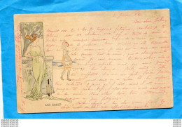GRECE-illustrée MORIN- Style-Mucha Art Moderne-les Grecs  A Voyagé 1902-cachet Ambulant AIX A MARSEILLEstamp 10c Mouchon - Morin, J.