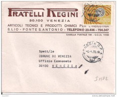 STORIA POSTALE - INTERPARLAMENTARE, LIRE 50 ,S 1182, ISOLATO IN TARIFFA SU LETTERA VIAGGIATA  1973, TIMBRO POSTE VENEZIA - Climate & Meteorology