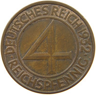 WEIMAR 4 PFENNIG 1932 A J.315, 4 REICHSPFENNIG 1932 A #MA 001997 - 4 Reichspfennig