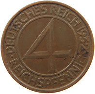 WEIMARER REPUBLIK 4 PFENNIG 1932 G  #MA 099915 - 4 Reichspfennig