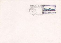 SPORTS, RUGBY, ROMANIA- RUSSIA GAME SPECIAL POSTMARK ON COVER, TRAIN- LOCOMOTIVE STAMP, 1985, ROMANIA - Rugby