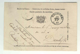 Carte De SERVICE Ministère Des Finances COURTRAI à Deerlijk 1891 -- 621 - Franchise
