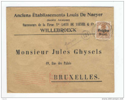 Lettre Germania 14/18 Cachet à Pont WILLEBROEK - PERFORE C.D.N. Et Entete Etab.Louis De Naeyer  --  6/132 - 1909-34