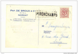 Carte IMPRIME Lion Héraldique 20 C Charleroi Griffe RARE PIRONCHAMPS - Entete Papeteries De Broux à NOIRHAT  --  5/277 - Briefe U. Dokumente