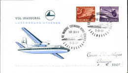 Luxembourg , Luxemburg , 2-5-1968,  FDC -VOL INAUGURAL LUXEMBOURG-ATHENES, Timbres MI 404, 406, GESTEMPELT - Covers & Documents