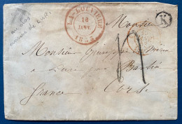 Lettre BELGIQUE 1854 Boite Rurale "K" Dateur De La LOUVIÈRE Pour LURI En CORSE Par BASTIA Arrivée Cursive " 19/ LURI " - Poste Rurale