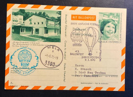 Österreich 1970  43. BALLONPOSTFLUG Mit Sonderstempel ST.PÖLTEN Türkiser Bordstempel Auf Ganzsache SOS Kinderdörfer - Par Ballon