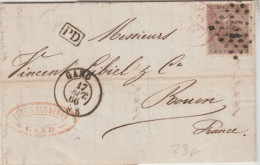 1866 - BELGIQUE - LETTRE De GAND => ROUEN - 1865-1866 Perfil Izquierdo