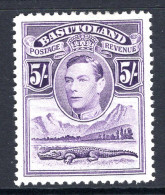 Basutoland 1938 KGVI Crocodile & Mountains - 5/- Violet HM (SG 27) - 1933-1964 Crown Colony