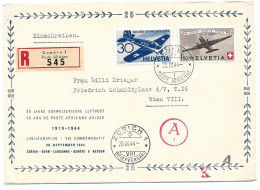 87 - 94 - Enveloppe Recommandée 25 Ans Poste Aérienne Suisse 1944 - Vol Genève-Zürich - Other & Unclassified