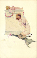 PC ARTIST SIGNED, MEUNIER, RISQUE, SEMAINE DE CUPIDON, Vintage Postcard (b50644) - Meunier, S.