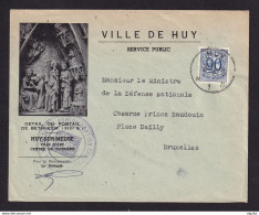 DDBB 853 - Enveloppe Illustrée TP Lion Héraldique HUY 1952 - Entete Et Cachet Ville De HUY , Illustration Du Portail - 1951-1975 Heraldic Lion