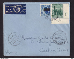 267/31 -- EGYPT Farouk  + Republic Stamp 30 Mills With Control Number A/53 - Envelope ISMAILIA 1954 To France - Briefe U. Dokumente