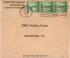 (N68) USA SCOTT  Block Of 3 # 899 - Application For War Ration Book N°3 - Lynchburg VA - Richmond VA. - 1943 - Briefe U. Dokumente