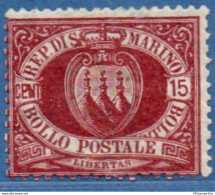 San Marino 1892 15c Dark Carmine Unused - 2005.2601 - Neufs