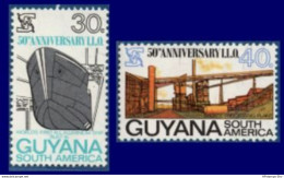 Guyana 1969, ILO Labor Organisation 2 Stamps MNH 2105.2449 OIT Aluminum Ship Independance, Processing Bauxite - ILO