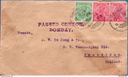 India 1914, 2-line Censor Mark "Passed Censor India", Censor Label "Opened By Censor" To Amsterdam 2004.2402 - 1911-35 King George V