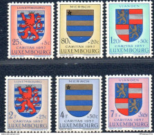 Luxemburg 1957 Heraldic Crests 6 Values MNH 57.03 Blason Cantonale Kantonalwappen Luxemburg, Mersch, Vianden - Autres & Non Classés