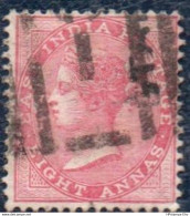 British India 1866 Victoria 8 A Carmin Cancelled 2301.0807 WM Elephant Head Tight White Paper - 1858-79 Compagnie Des Indes & Gouvernement De La Reine