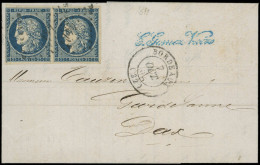 Let EMISSION DE 1849 - 4a   25c. Bleu Foncé, PAIRE Obl. PC 441 S. LAC, Càd T15 BORDEAUX 7/10/52, TTB - 1849-1876: Classic Period