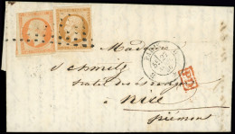 Let EMPIRE NON DENTELE - 13A  10c. Bistre, T I Et N°16 40c. Orange, Les 2 Plis D'archive, Obl. ROULETTE De GROS POINTS S - 1849-1876: Classic Period