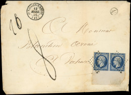 Let EMPIRE NON DENTELE - 14Aa 20c. Bleu Foncé, T I, PAIRE Bdf Obl. PC 3302 S. Env., Càd T15 St VALLIER-S-RHONE 19/3/56 E - 1849-1876: Classic Period