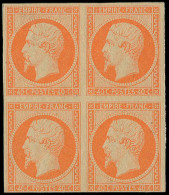 (*) EMPIRE NON DENTELE - AM16d  40c. Orange, ARTS Et METIERS, BLOC De 4, Un Ex. Point Clair, Sinon R Et TB, Certif. JF B - 1853-1860 Napoleon III