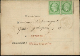 Let EMPIRE DENTELE - 20    5c. Vert, PAIRE Obl. GC 359 S. Avis De Réception De Chargement, BAYONNE 30/3/67, Affrt Peu Co - 1849-1876: Classic Period