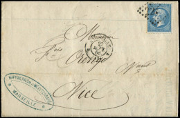 Let EMPIRE DENTELE - 22   20c. Bleu, Impression USEE, Filet Inférieur En Partie ABSENT, Obl. GC 2240 S. LAC, Càd Marseil - 1849-1876: Periodo Classico