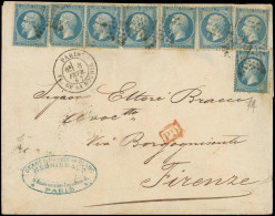 Let EMPIRE DENTELE - 22   20c. Bleu, 8 Ex. (qqs Ex. Défx) Obl. ETOILE 1 S. Env., Càd PARIS 8/2/67, Arr. FLORENCE, B/TB - 1849-1876: Classic Period