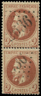 EMPIRE LAURE - 26Ae  2c. Rouge-brun, BOULE BLANCHE Sous Le Cou, Tenant à Normal, Obl. GC 2636, RR, TTB - 1863-1870 Napoleon III With Laurels